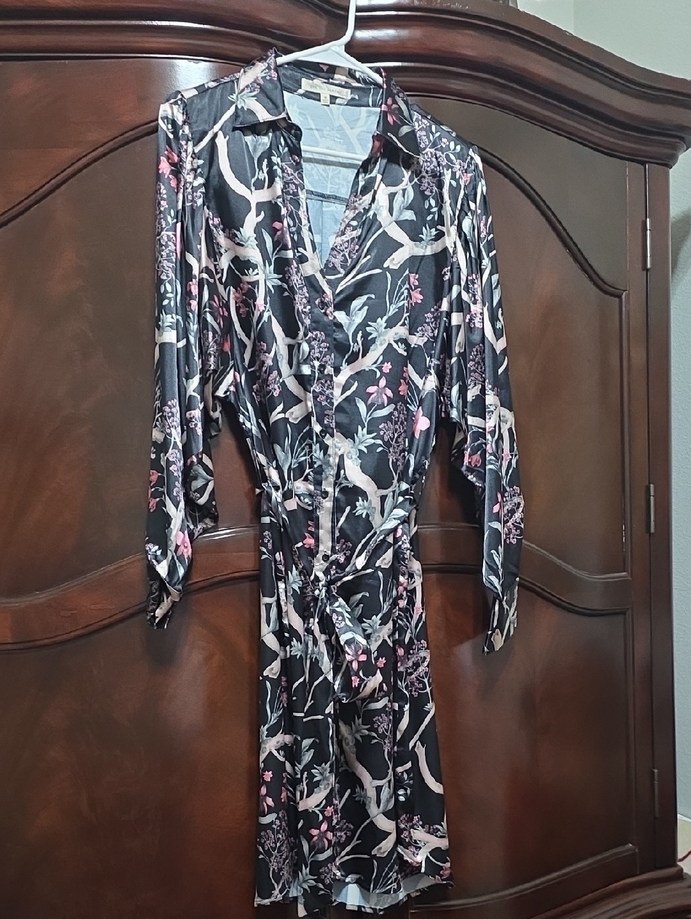 Black Floral Midi Wrap Dress
